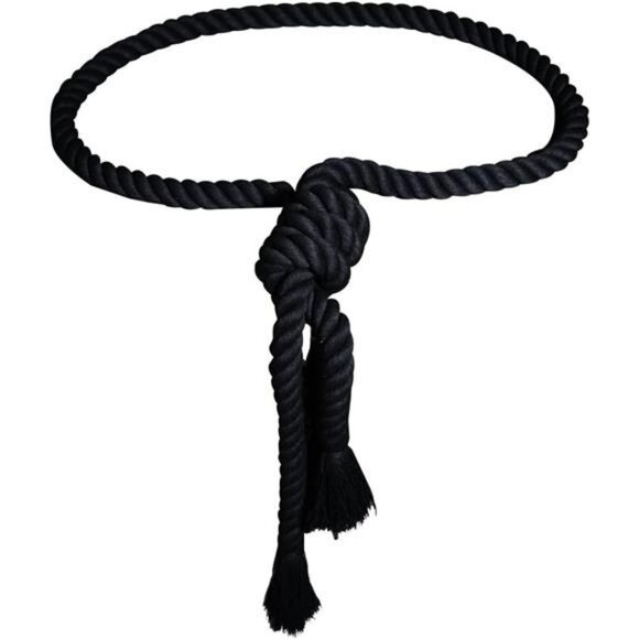 Mens Black Rope Belt Adjustable Twisted Thick Gothic Waist Belt Fashion Accessor - Picture 1 of 5